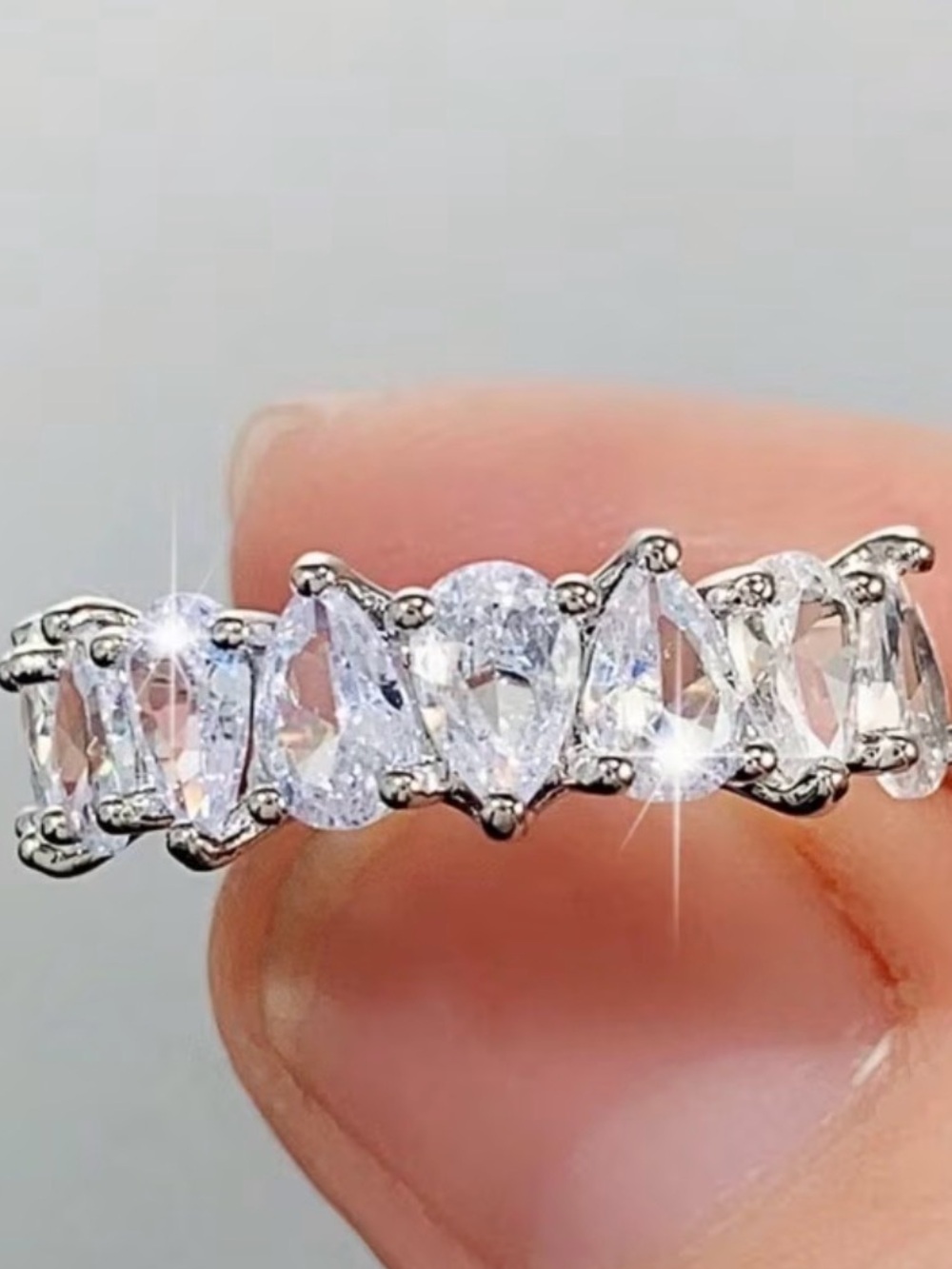 White Gold Cubic Zirconia Oval Eternity Ring - Size 8